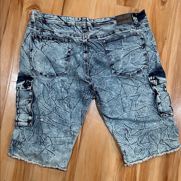Men's Distressed Denim Cargo Shorts - Light Blue - Picture 6 of 7